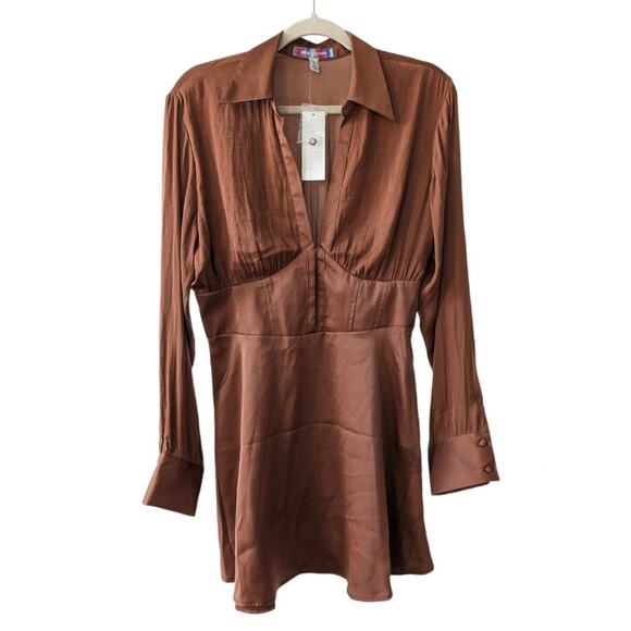 Urban Outfitters Phoebe Corseted Brown Shirt Dress Size Large - Picture 2 of 6